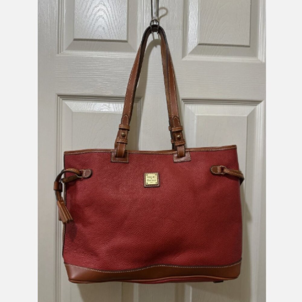 Dooney & Bourke Pebble Leather Double Strap Tassel Bag-Red-NEW-A646356